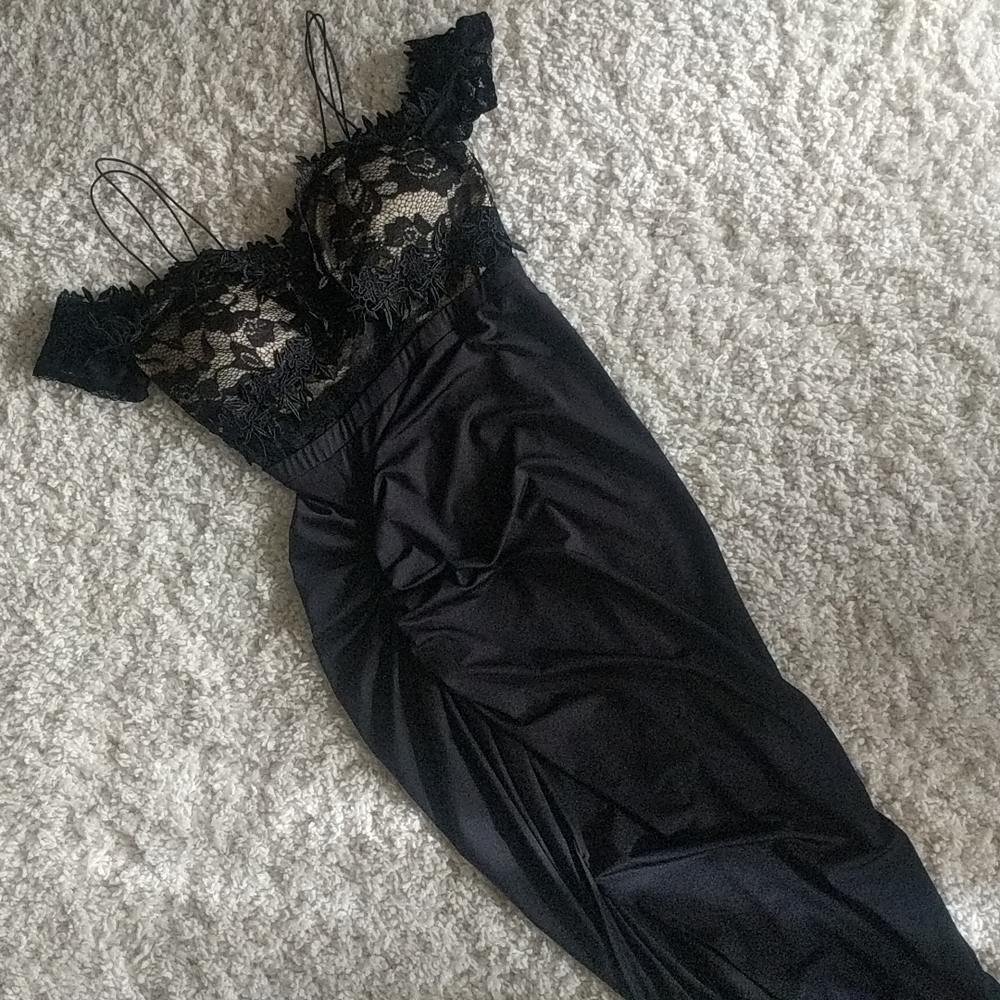 Medium dress with lace detail and slit in front ..long dress
